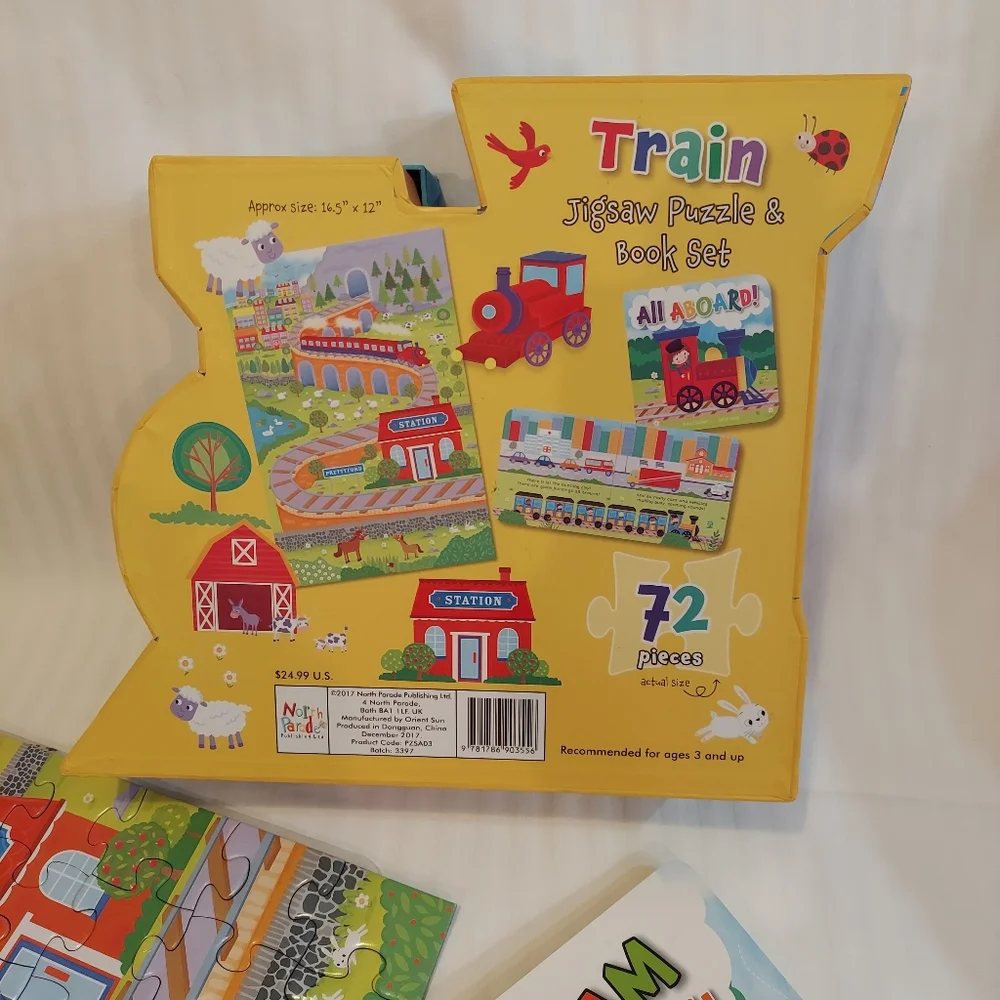 72 piece train puzzle With 2 Books And Sturdy Train Storage Box